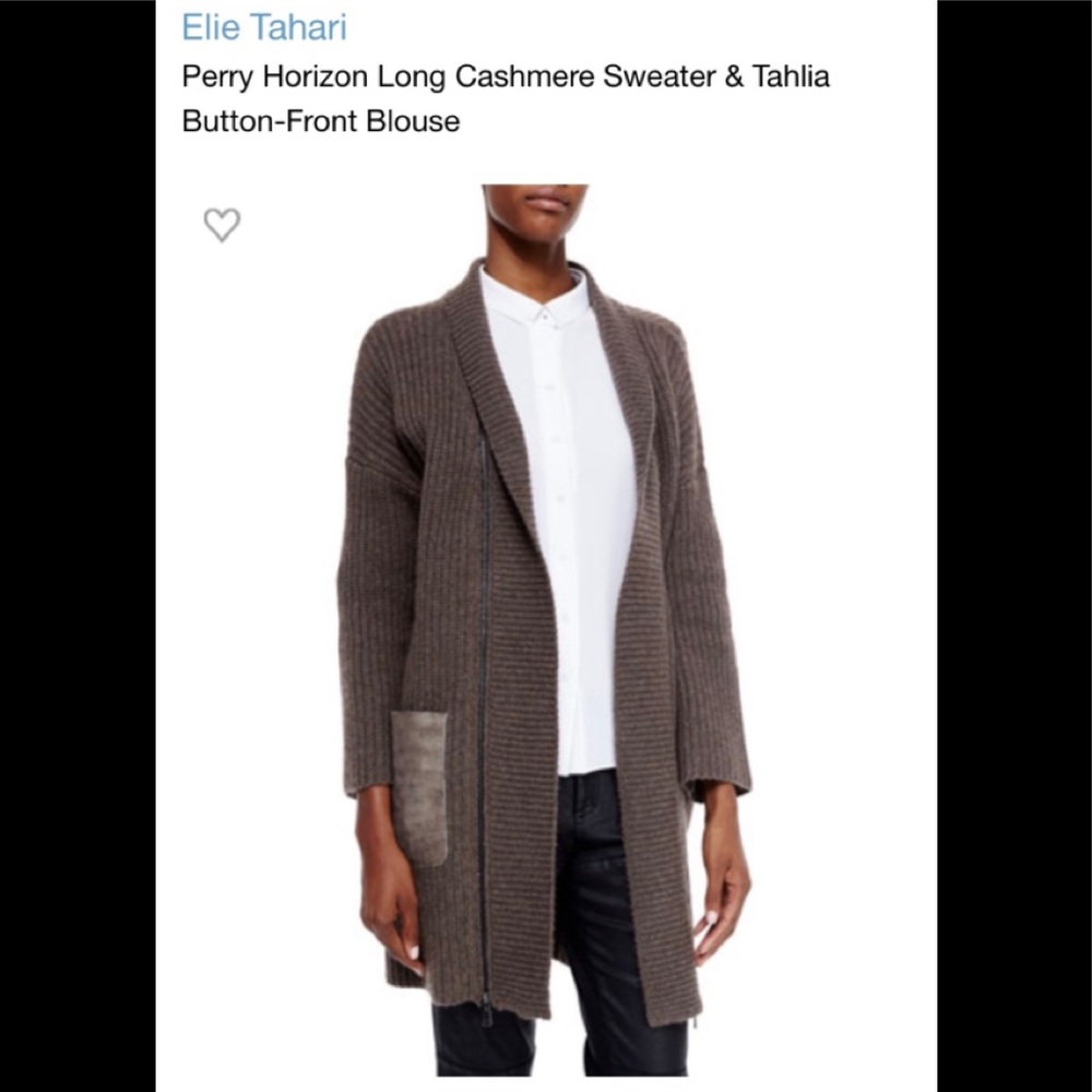 Elie Tahari long cashmere sweater in blk w/ calf pockets